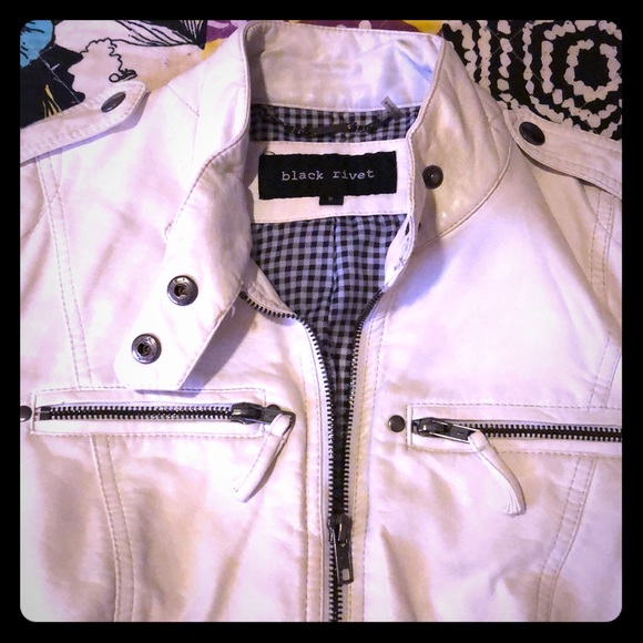 Black Rivet Jackets & Blazers - White Vegan Leather moto style jacket size small
